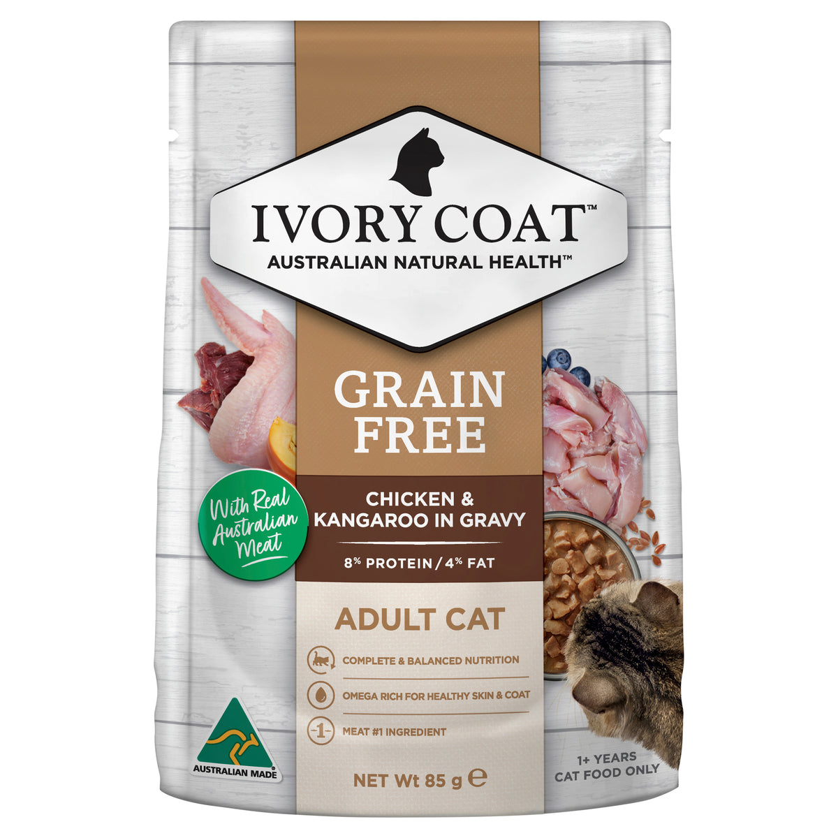 Ivory Coat Grain Free Adult Cat Chicken & Kangaroo in Gravy Wet Food 85g