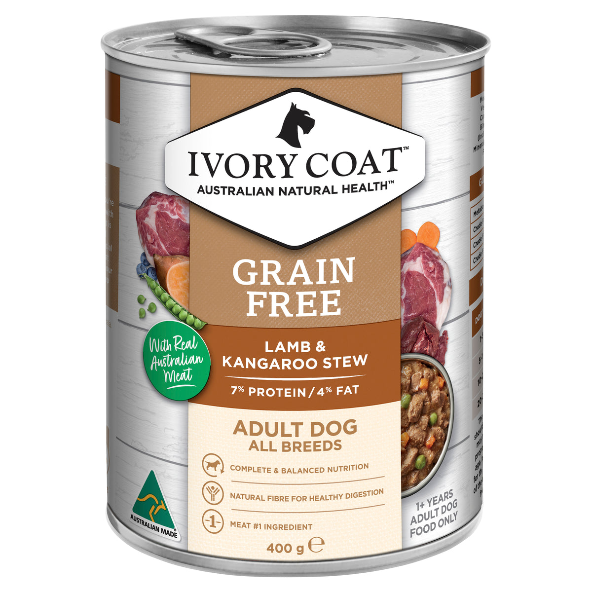 Ivory Coat Grain Free Adult Dog Lamb & Kangaroo Stew Wet Food 400g