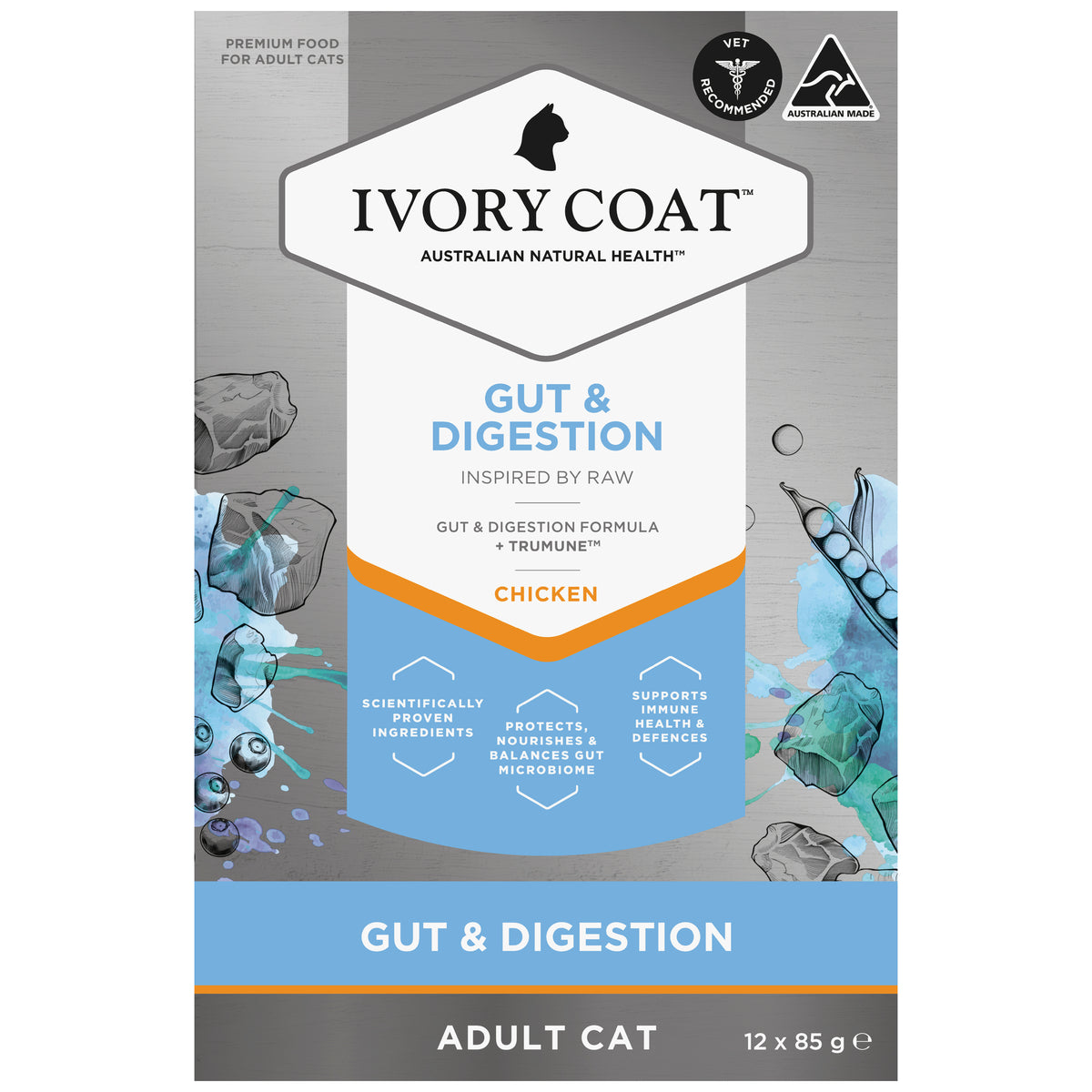 Ivory Coat Raw Health Adult Cat Gut & Digestion Wet Cat Food 12 x 85g