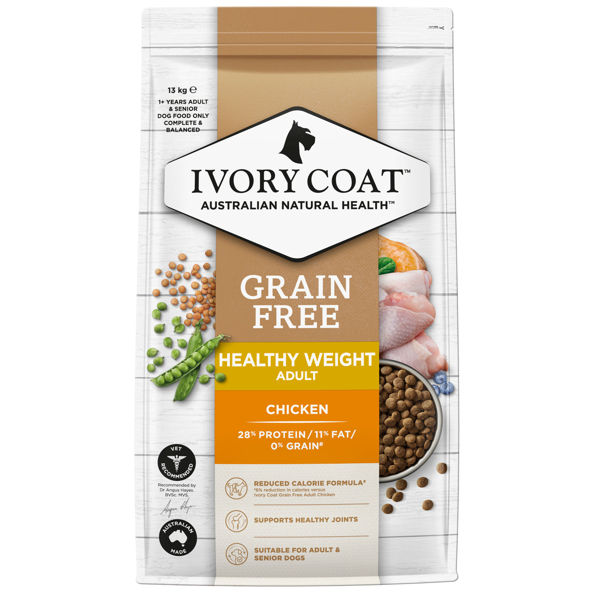 Ivory Coat Grain Free Healthy Weight Chicken Adult Dog Dry Food 13kg