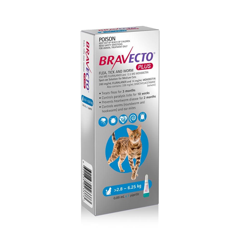 Bravecto Plus for Cats 2.8-6.25kg Blue 1 Pack