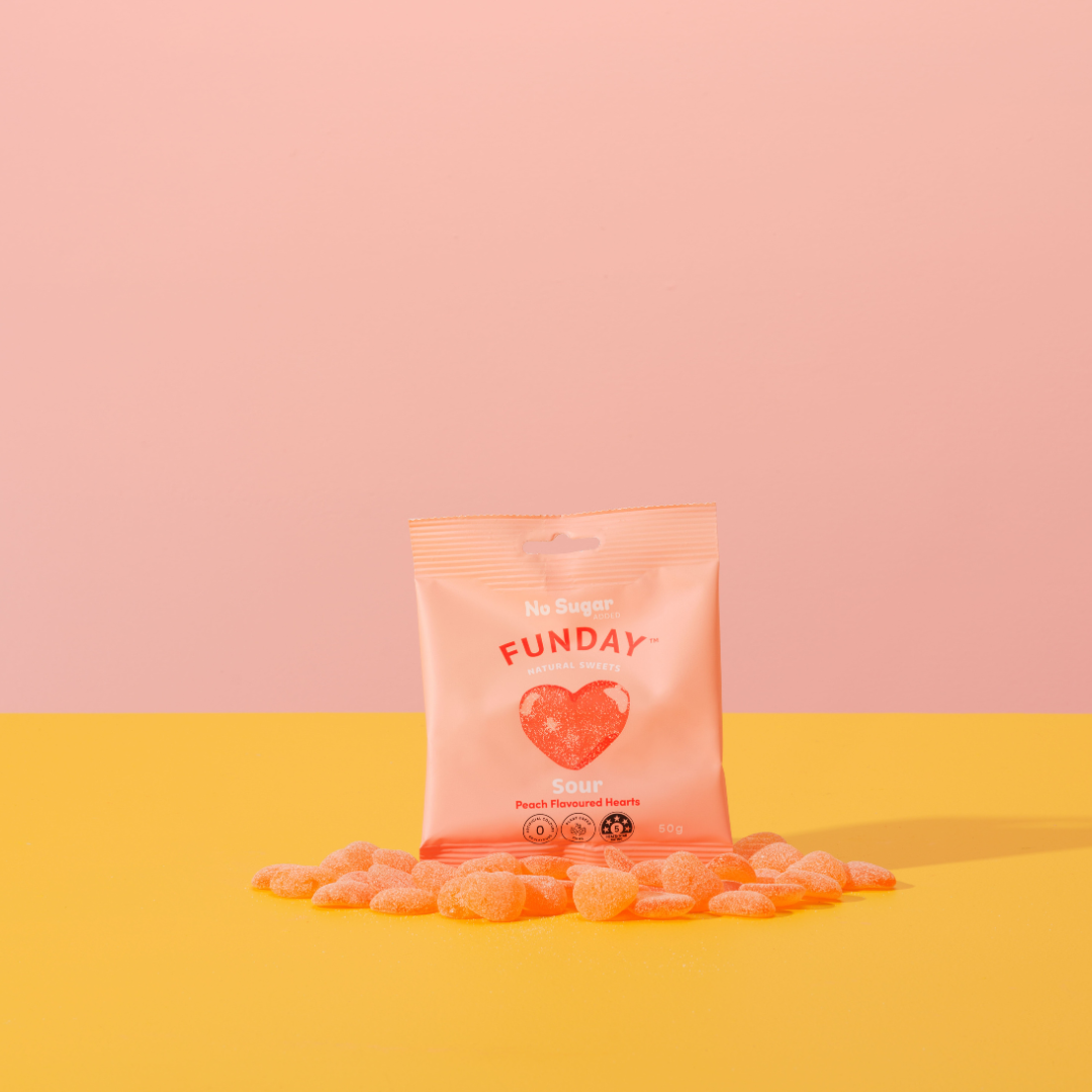 Funday Sour Peach Hearts 50g