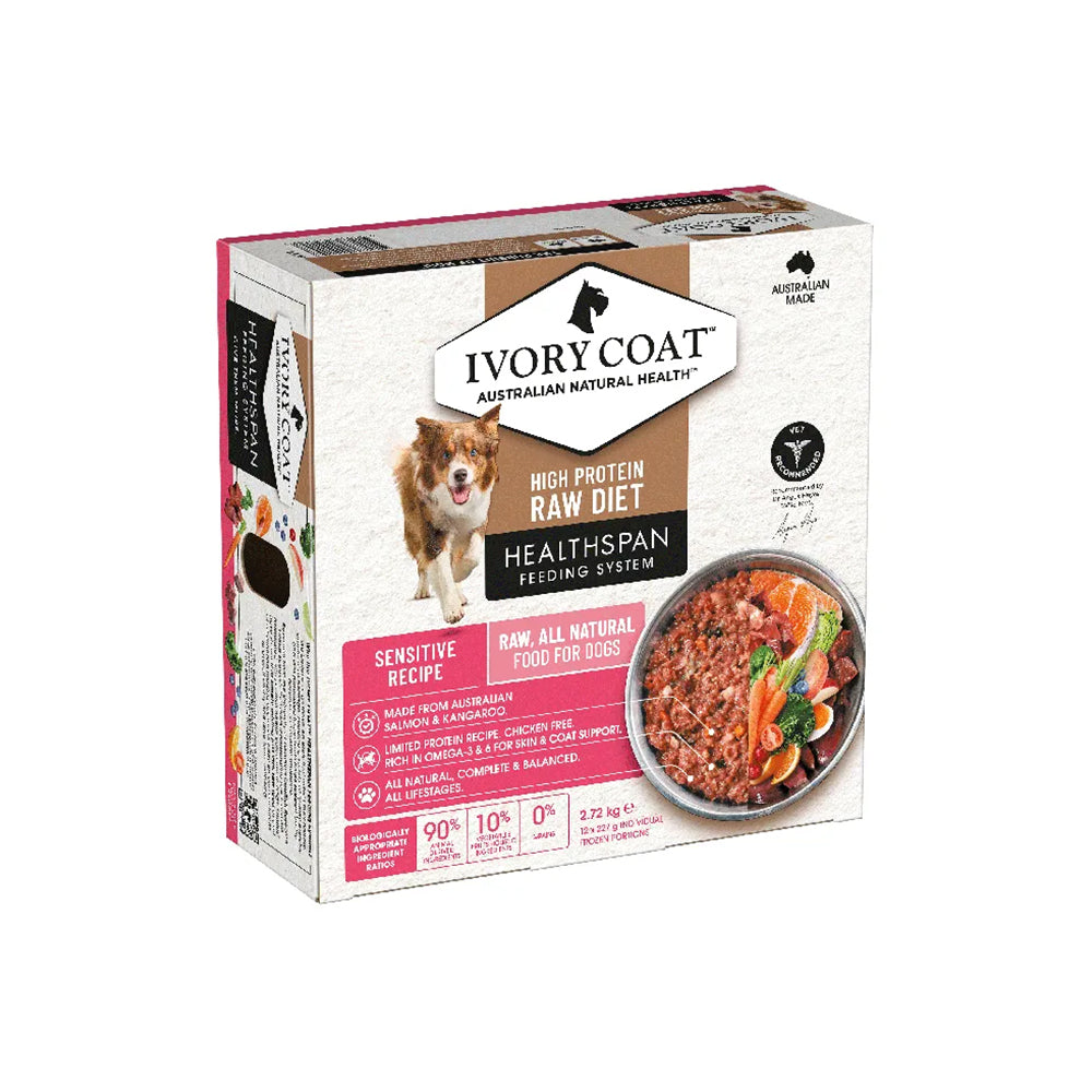 Ivory Coat Healthspan Raw Diet Sensitive Salmon & Kangaroo 12 x 227g