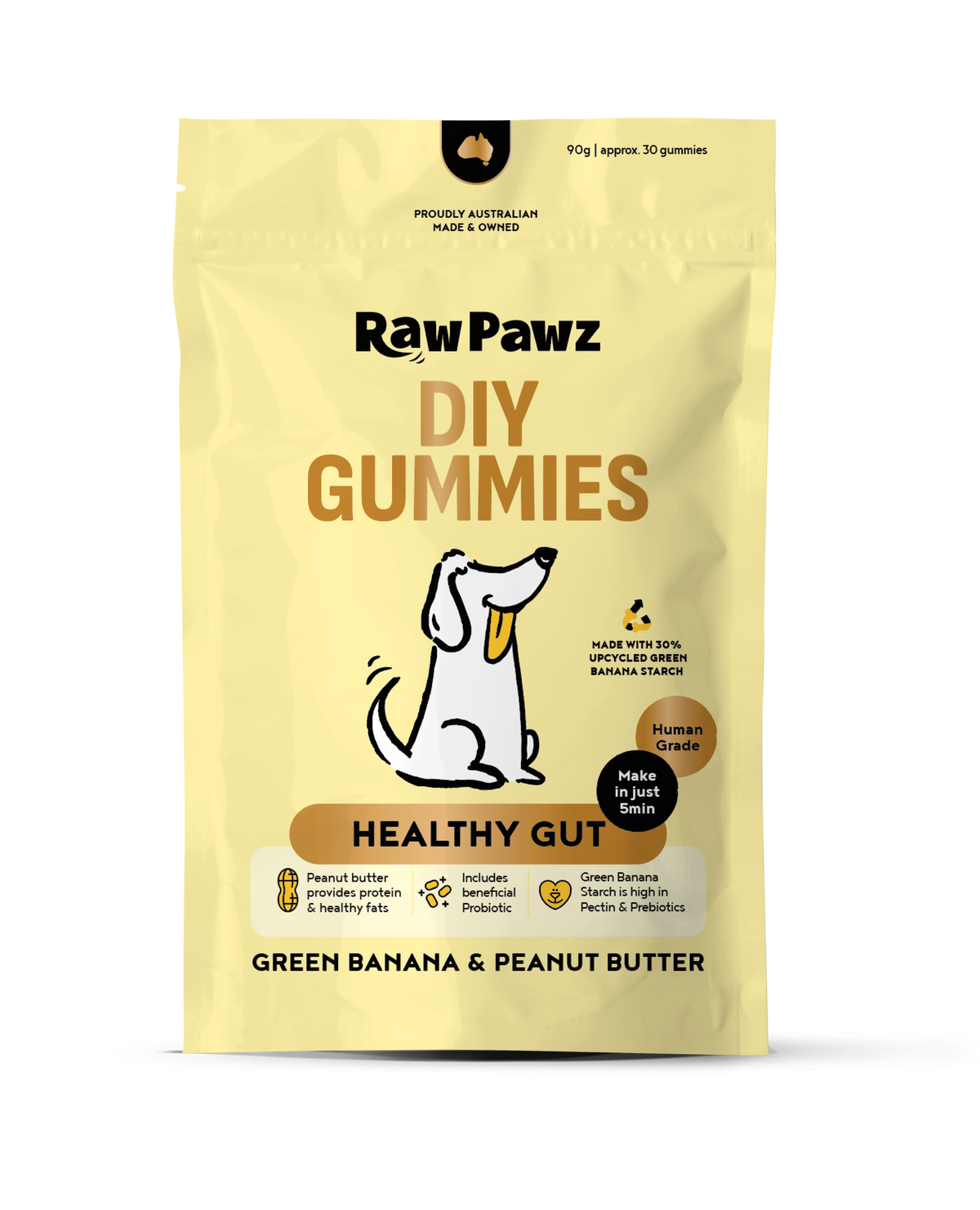 Raw Pawz Healthy Gut DIY Gummies Green Banana & Peanut Butter 90g
