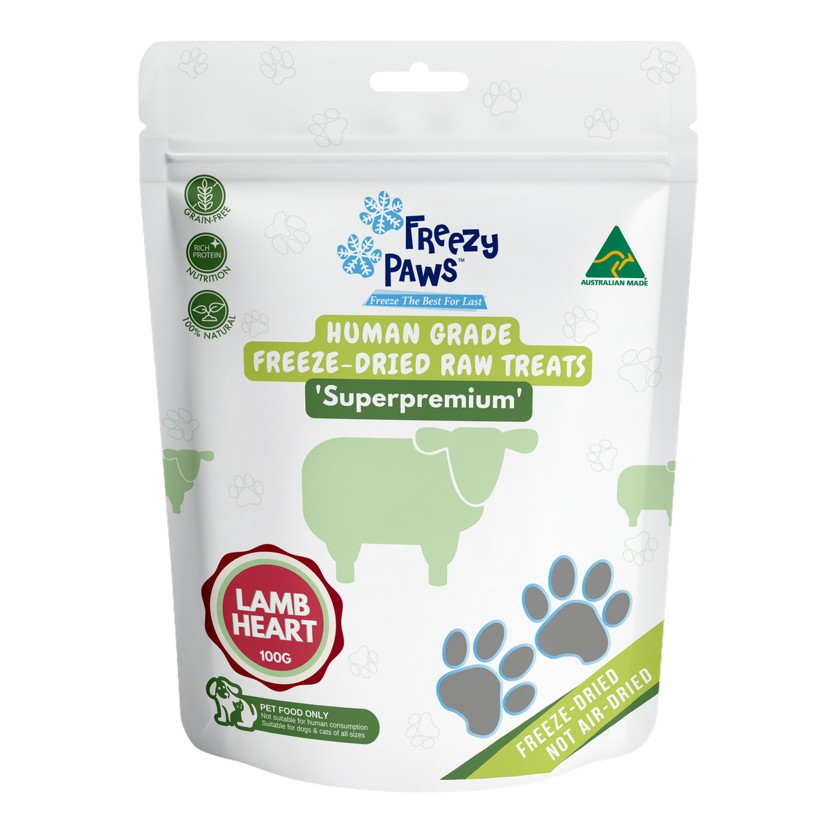 Freezy Paws Freeze Dried Lamb Hearts Pet Treats 100g