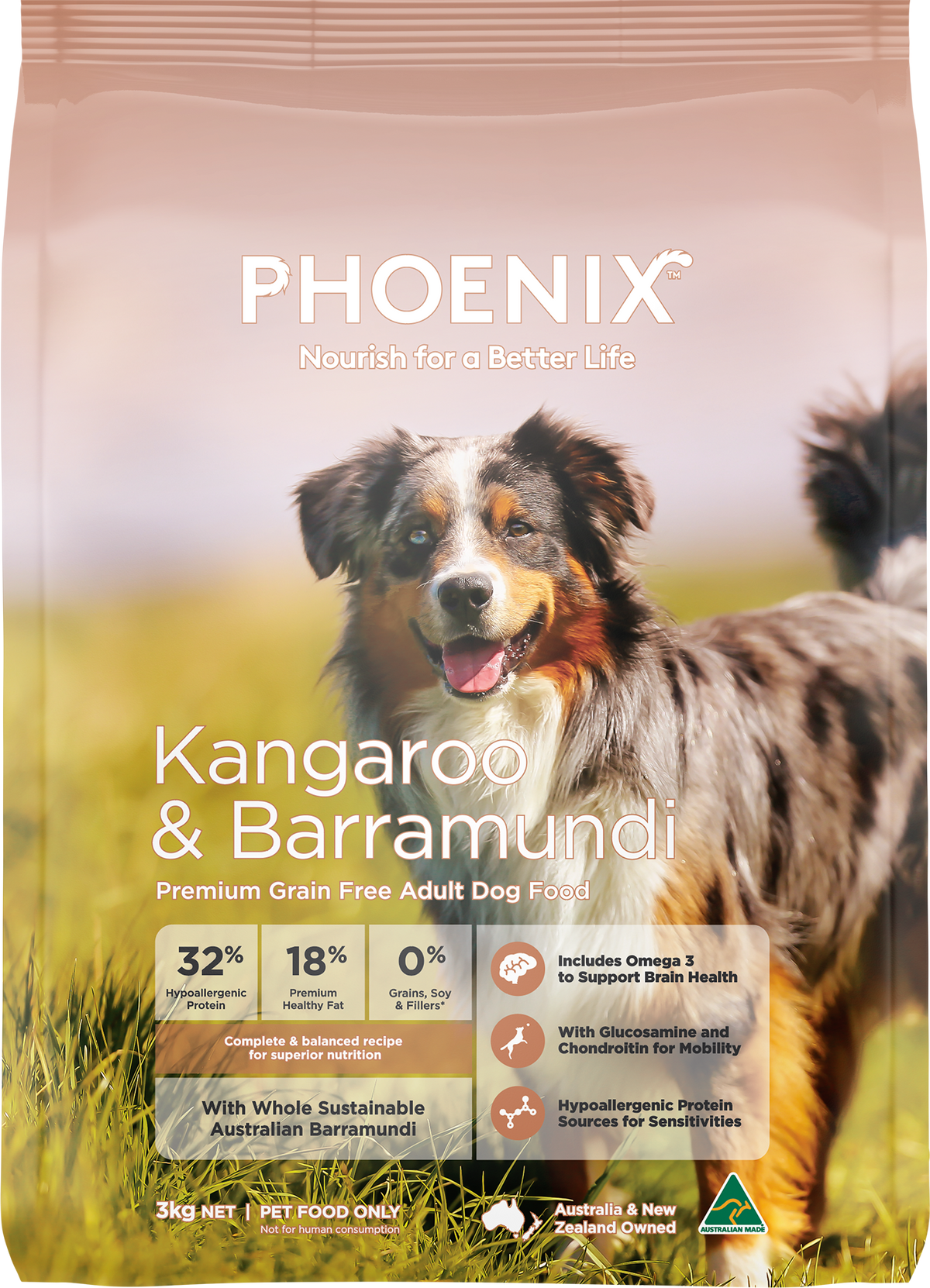 Phoenix Grain Free Kangaroo & Barramundi Adult Dry Dog Food 3kg