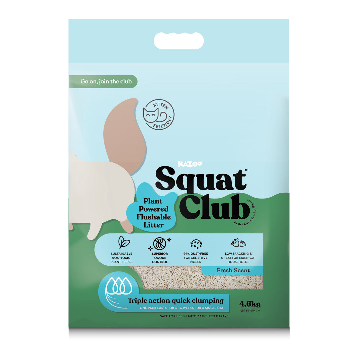 Squat Club Plant Powered Flushable Cat Litter Fresh Scent 4.6kg