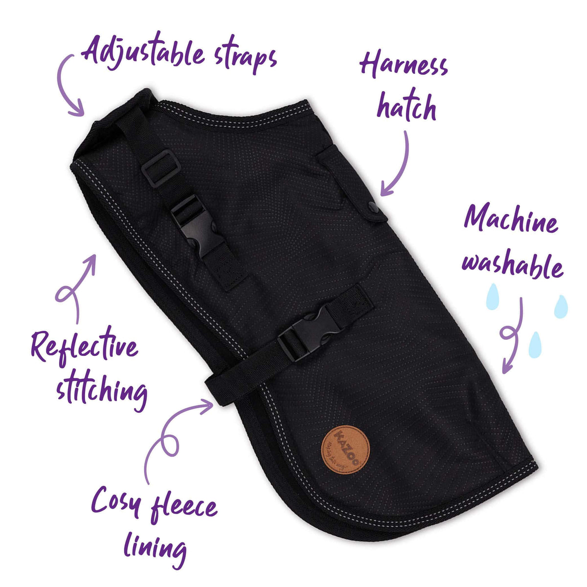KAZOO Adventure Coat W/Harness Hatch - Black XS