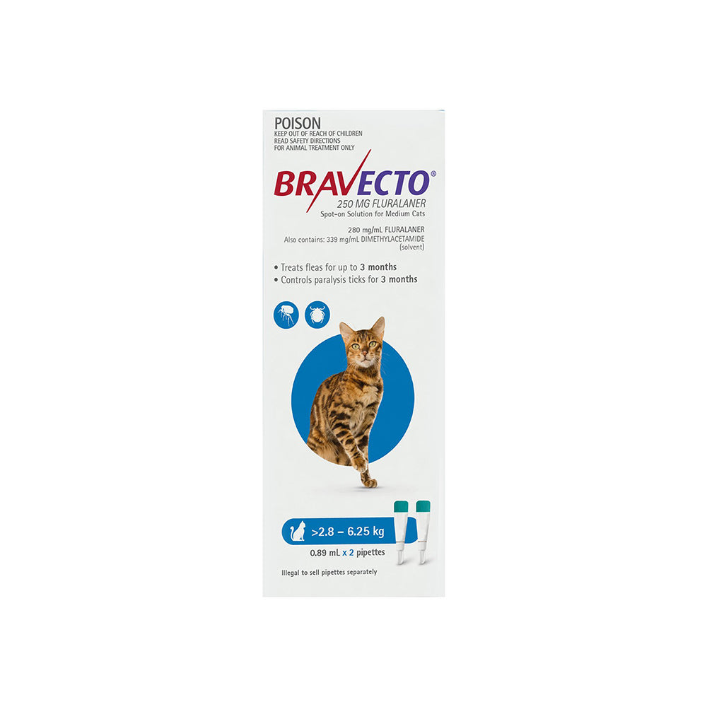 Bravecto Spot-On for Cats 2.8-6.25kg Blue 2 Pack