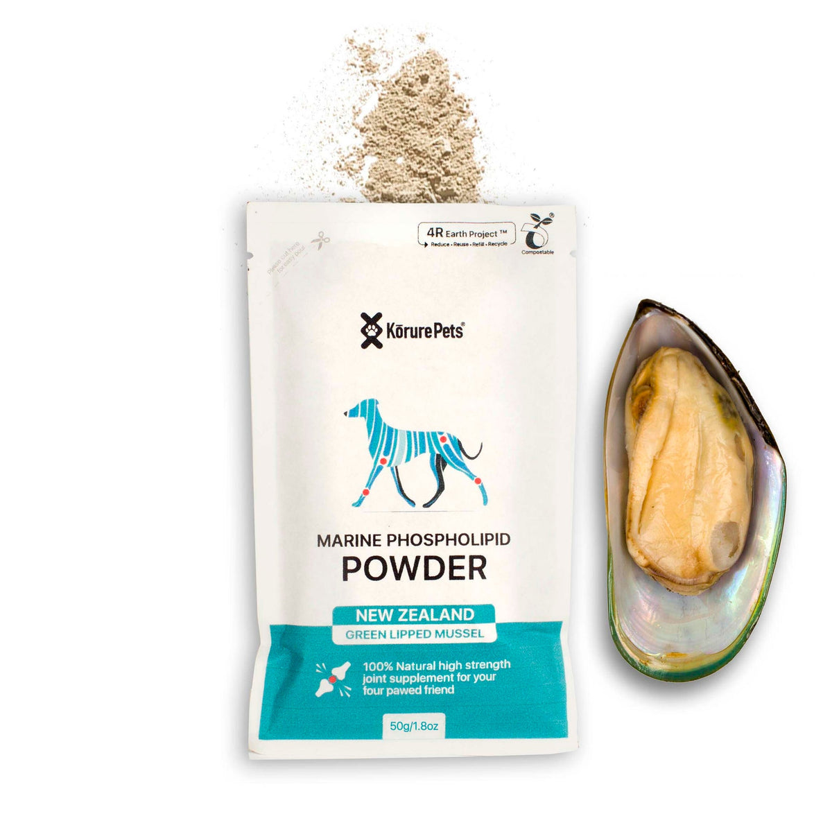 Korure Pets Green Lipped Mussel Powder for Dogs Refill Pouch 50g
