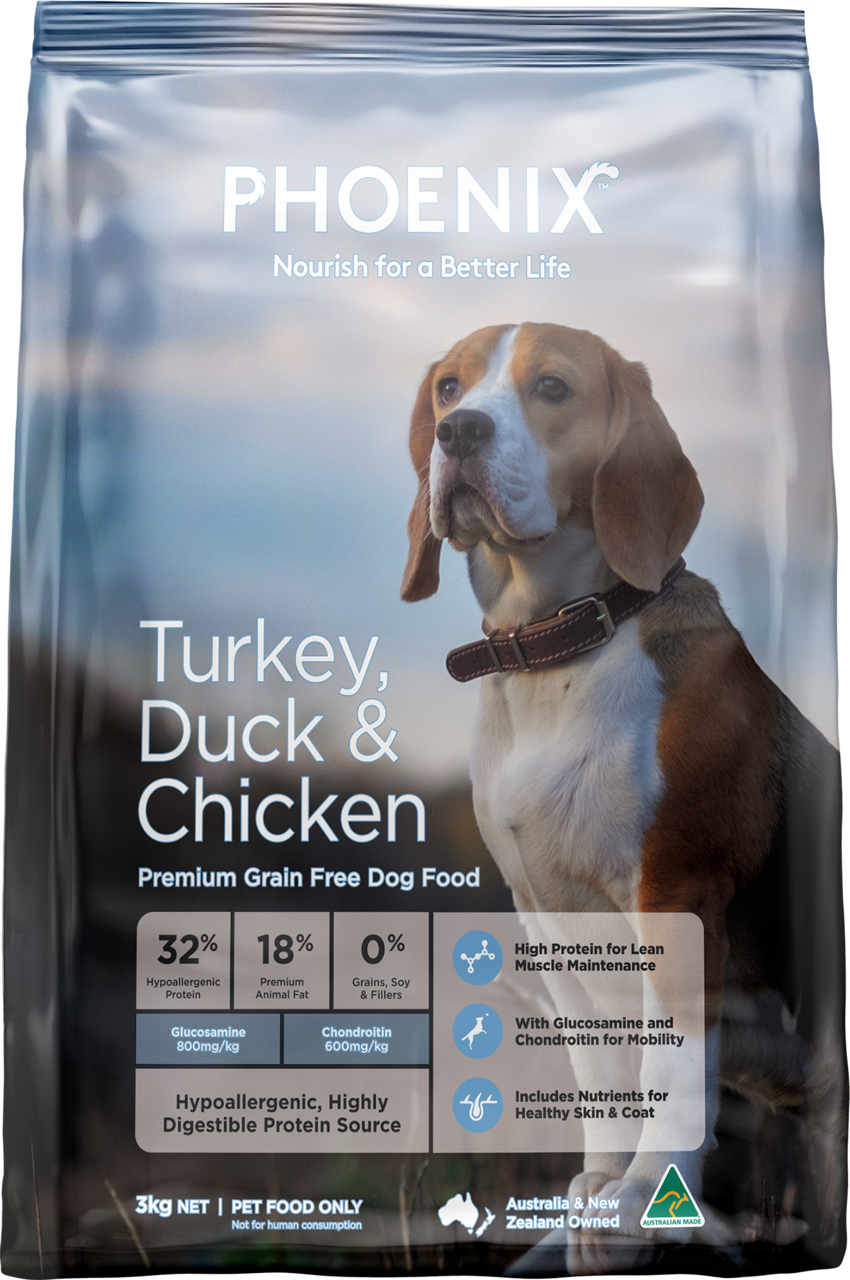 Phoenix Grain Free Turkey, Duck & Chicken Adult Dry Dog Food 3kg