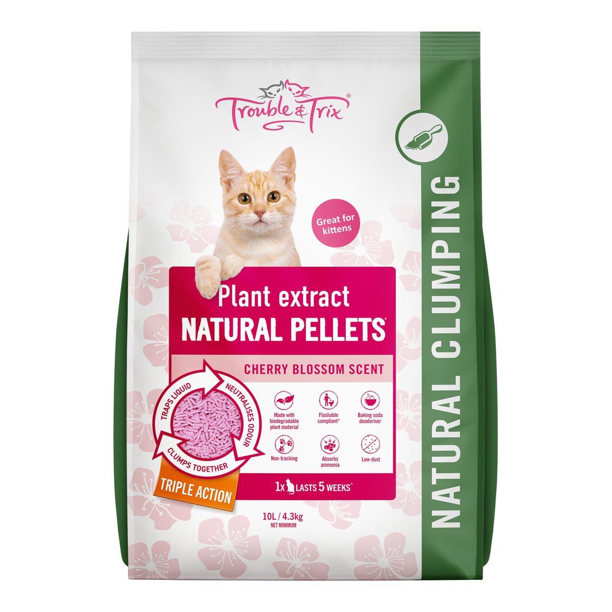 Trouble & Trix Natural Pellet Cat Litter Cherry Blossom 10L