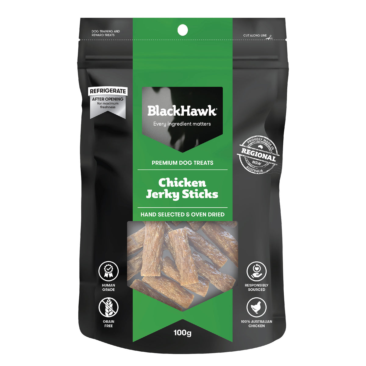 Black Hawk Chicken Jerky Sticks Dog Treats 100g