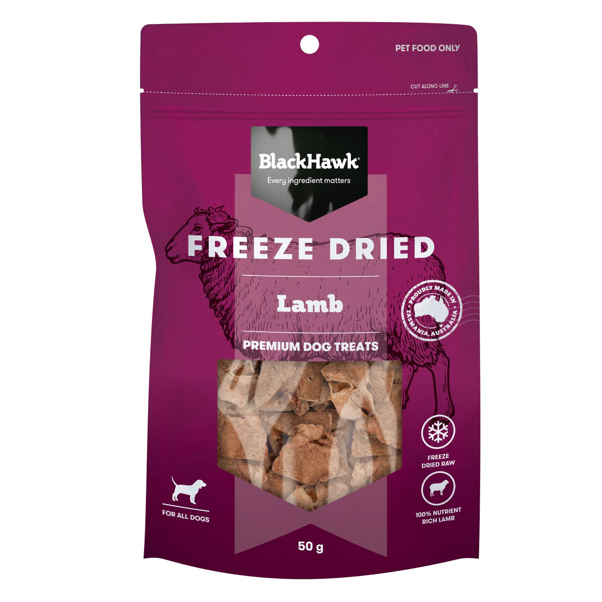 Black Hawk Freeze Dried Lamb Dog Treats 50g