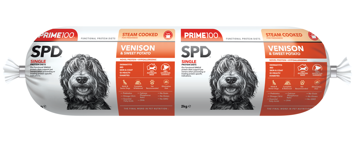 Prime100 SPD Fresh Roll Venison & Sweet Potato 2kg - front