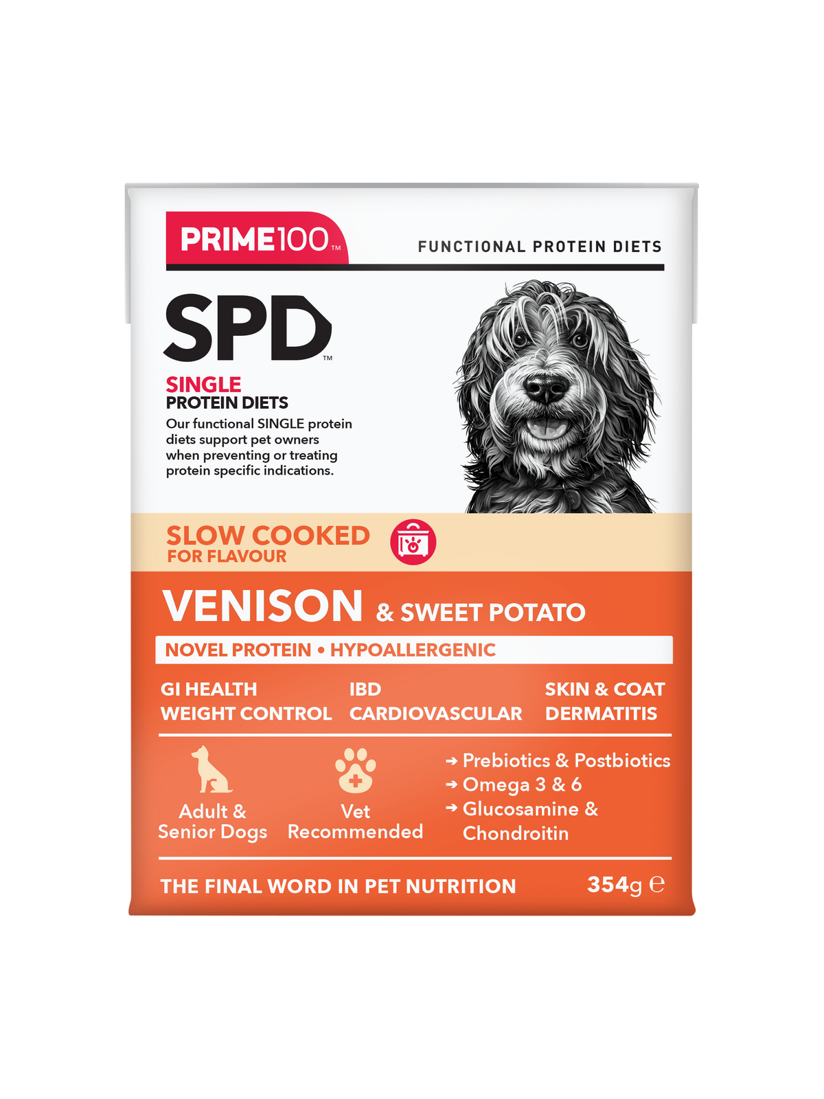 Prime100 SPD Slow Cooked Venison & Sweet Potato 354g - front