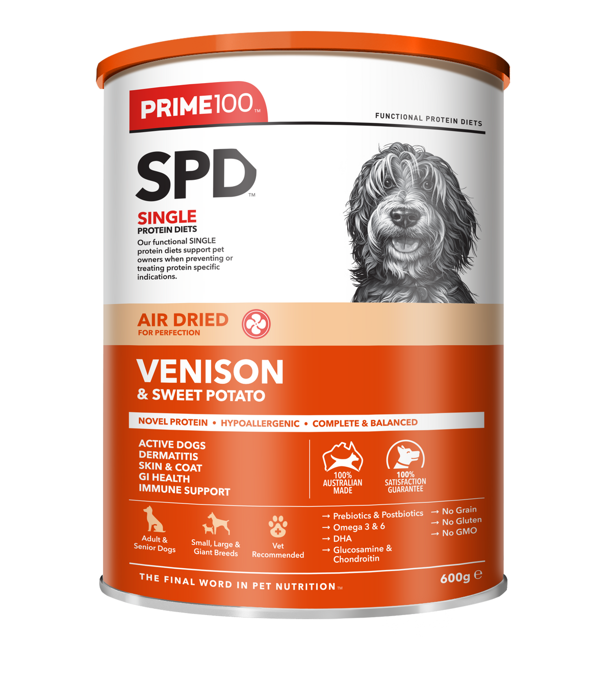 Prime100 SPD Air Dried Venison & Sweet Potato 600g - front