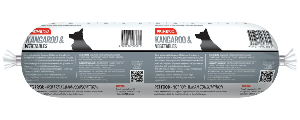 Prime100 Heritage Fresh Roll Kangaroo & Veg 2kg - back