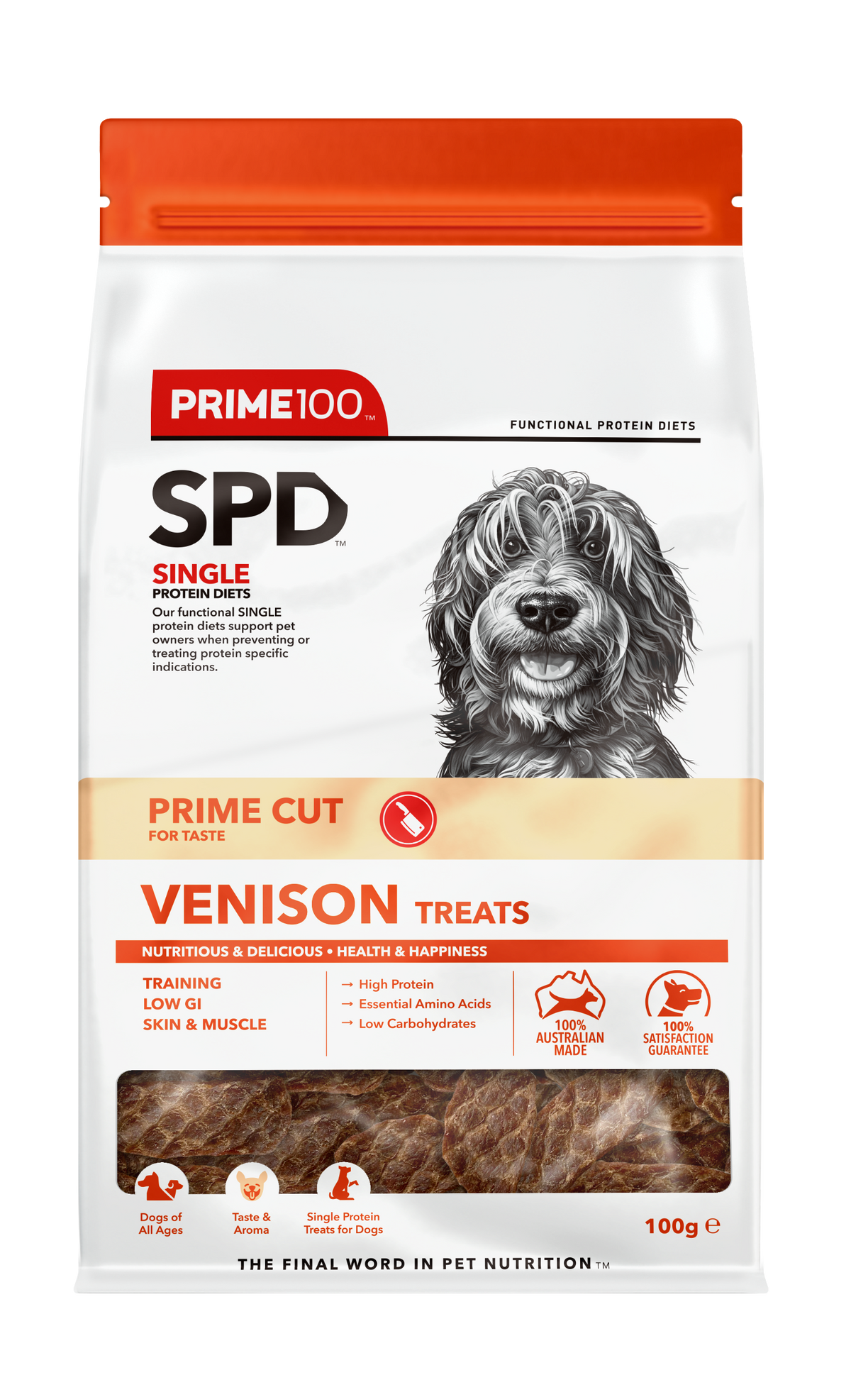 Prime100 SPD Prime Cut Venison Treats 100g - front