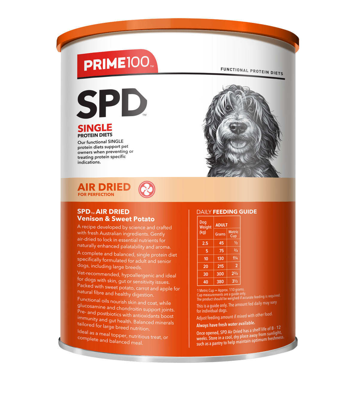 Prime100 SPD Air Dried Venison & Sweet Potato 600g - side