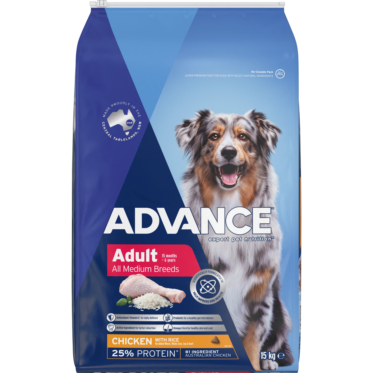 ADVANCE Adult Medium Breed Chicken with Rice Dry Dog Food 15kg