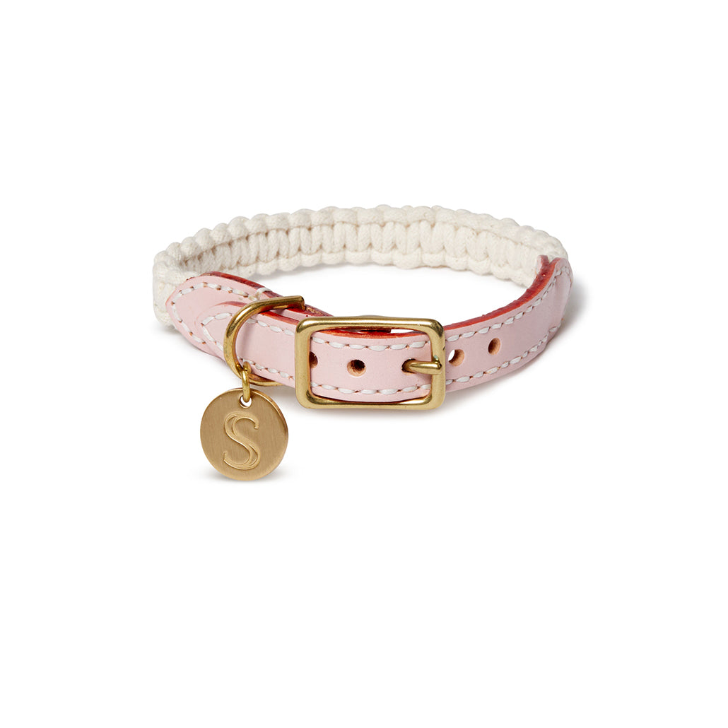Sebastian Says Macramé/Leather Dog Collar - Soft Pink