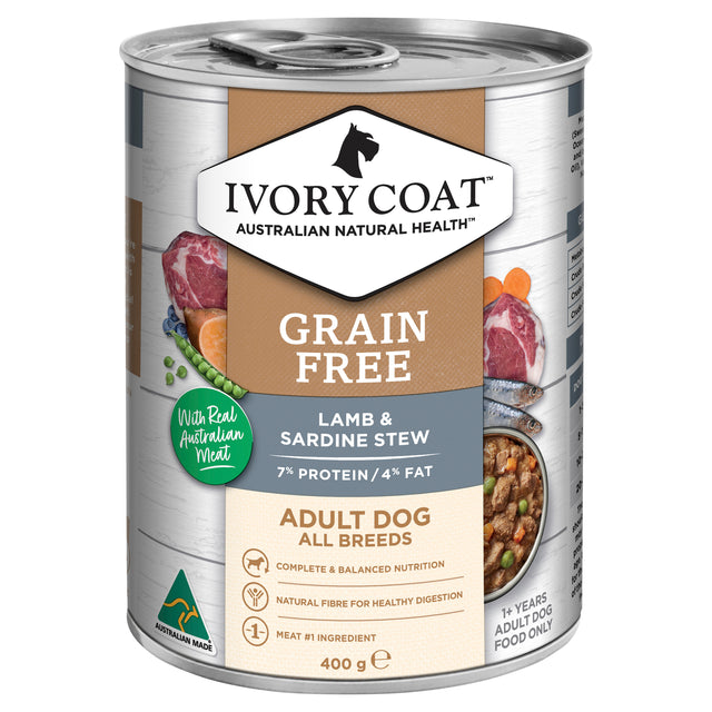 Ivory Coat Grain Free Adult Dog Lamb & Sardine Stew Wet Food 400g