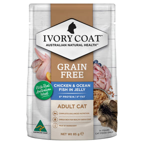 Ivory Coat Grain Free Adult Cat Chicken & Ocean Fish in Jelly Wet Food 85g