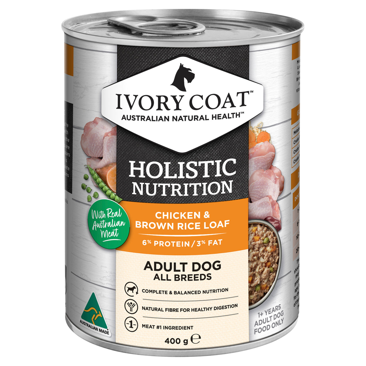 Ivory Coat Holistic Nutrition Adult Dog Chicken & Brown Rice Loaf Wet Food 400g