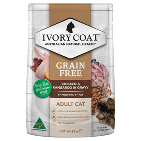 Ivory Coat Grain Free Adult Cat Chicken & Kangaroo in Gravy Wet Food 85g