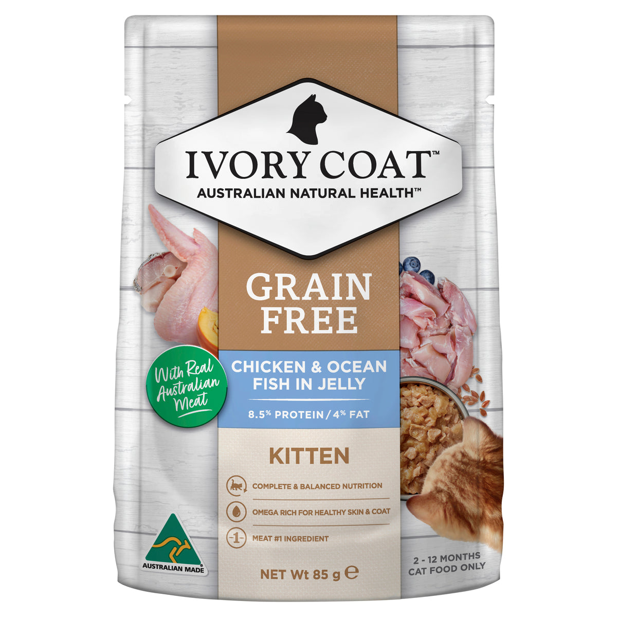 Ivory Coat Grain Free Kitten Chicken & Ocean Fish in Jelly Wet Food 85g