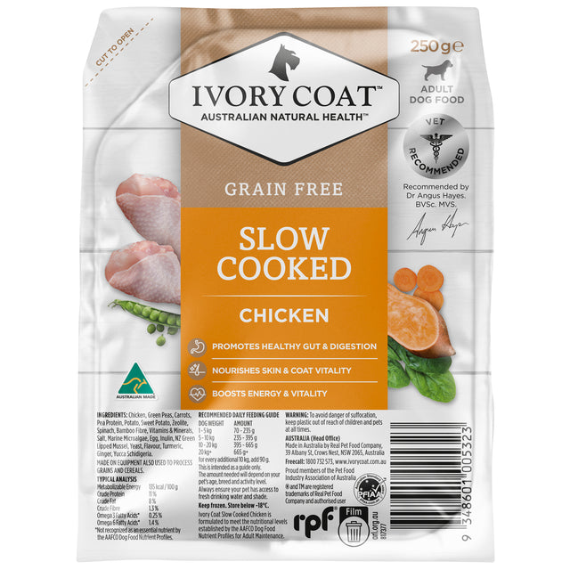 Ivory Coat Grain Free Slow Cooked Chicken Frozen Dog Food 250g