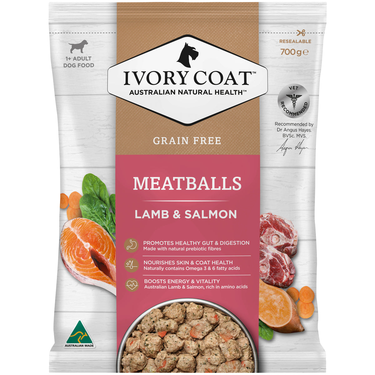 Ivory Coat Grain Free Lamb & Salmon Meatballs Frozen Dog Food 700g