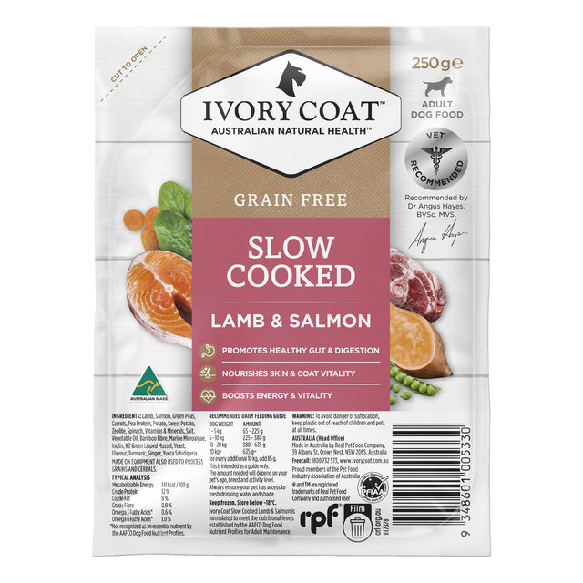 Ivory Coat Grain Free Slow Cooked Lamb & Salmon Frozen Dog Food 250g