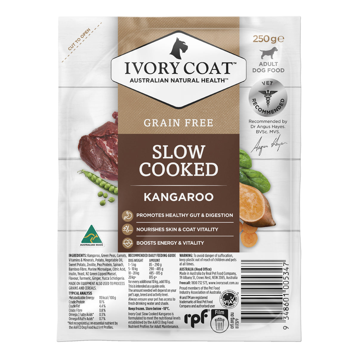 Ivory Coat Grain Free Slow Cooked Kangaroo Frozen Dog Food 250g