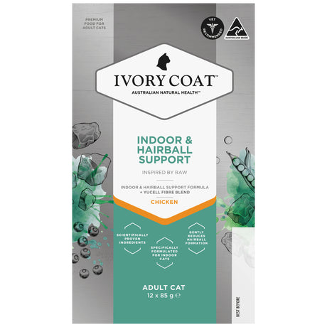 Ivory Coat Raw Health Adult Cat Indoor & Hairball Support Wet Cat Food 85g