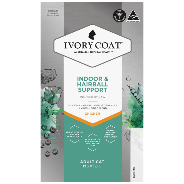 Ivory Coat Raw Health Adult Cat Indoor & Hairball Support Wet Cat Food 85g