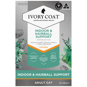 Ivory Coat Raw Health Adult Cat Indoor & Hairball Support Wet Cat Food 12 x 85g