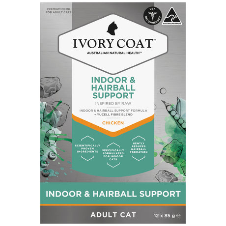 Ivory Coat Raw Health Adult Cat Indoor & Hairball Support Wet Cat Food 12 x 85g