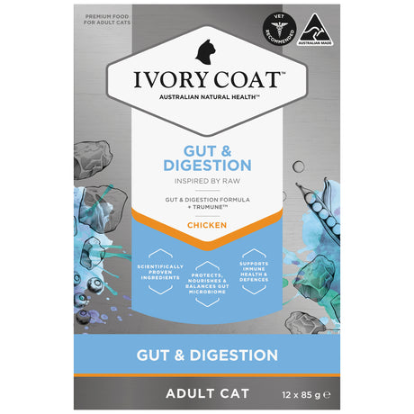 Ivory Coat Raw Health Adult Cat Gut & Digestion Wet Cat Food 12 x 85g