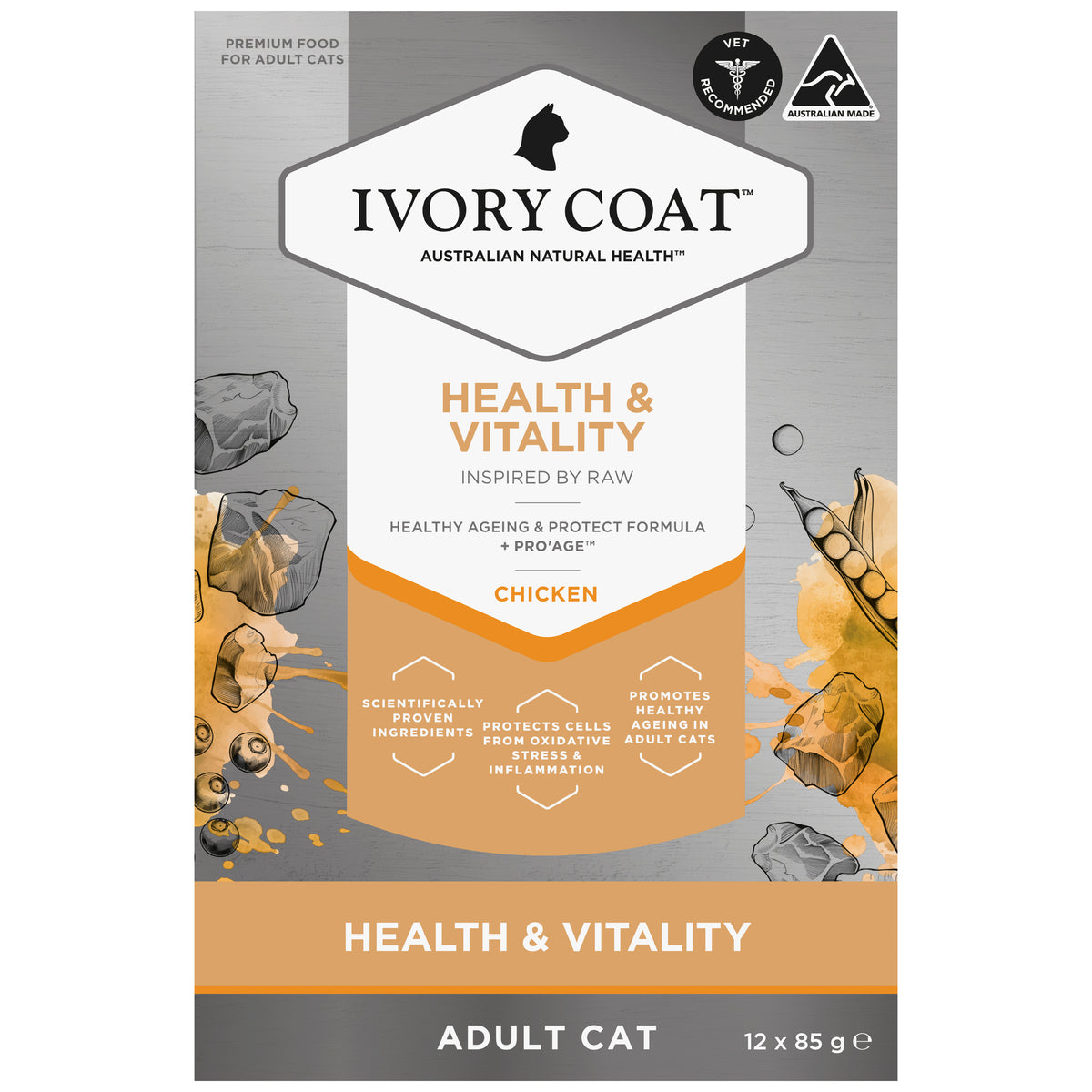 Ivory Coat Raw Health Adult Cat Health & Vitality Wet Cat Food 12 x 85g