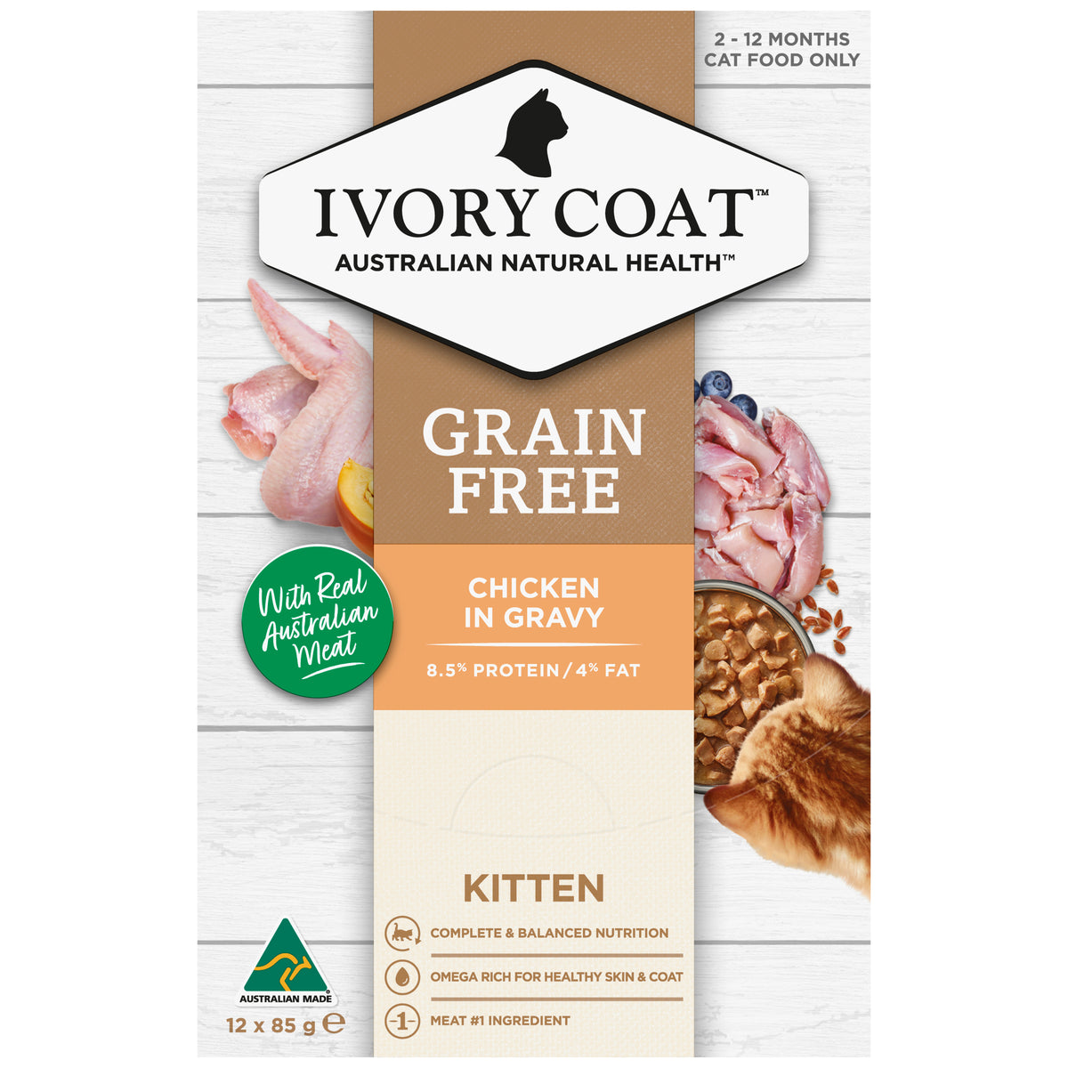 Ivory Coat Grain Free Kitten Chicken in Gravy Wet Food 85g x 12