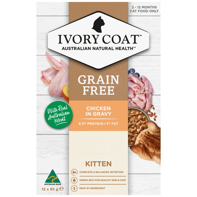 Ivory Coat Grain Free Kitten Chicken in Gravy Wet Food 85g x 12