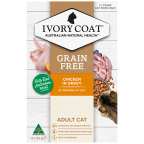 Ivory Coat Grain Free Adult Cat Chicken in Gravy Wet Food 85g x 12