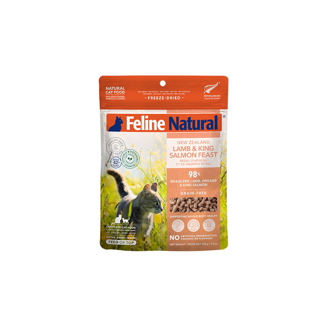 Feline Natural Lamb & King Salmon Feast Freeze Dried Cat Food 100g