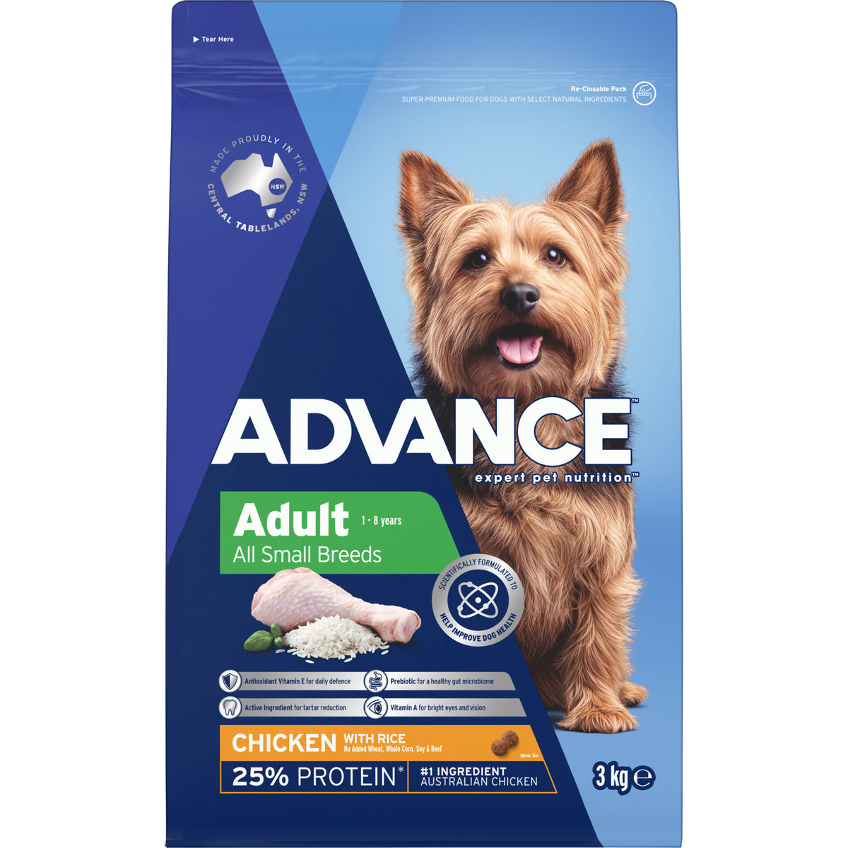 ADVANCE Adult Small Breed Chicken with Rice Dry Dog Food 3kg