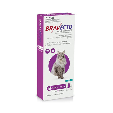 Bravecto Spot-On for Cats 6.25-12.5kg Purple 2 Pack