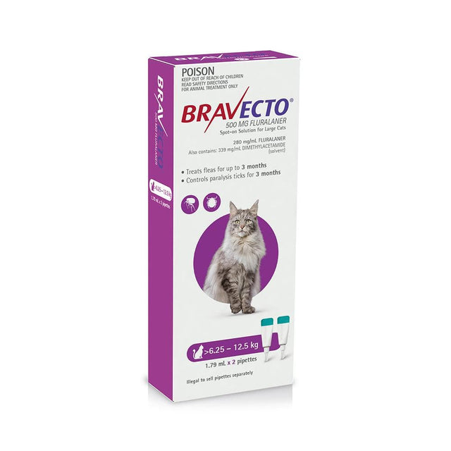 Bravecto Spot-On for Cats 6.25-12.5kg Purple 2 Pack
