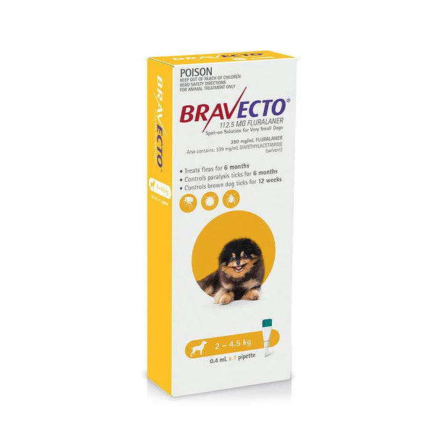 Bravecto Spot-On for Dogs 2-4.5kg Yellow 1 Pack