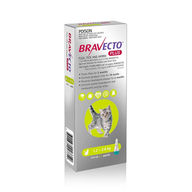 Bravecto Plus for Cats 1.2-2.8kg Green 1 Pack